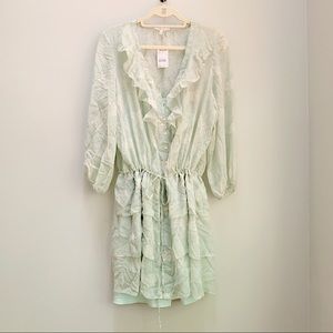 Madewell Eliot Silk Ruffle Floral Dress Mint Green